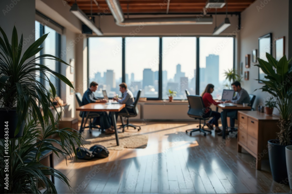 A group of individuals sitting together at a table in a bright room filled with greenery A group of individuals sitting together at a table in a bright room filled with greenery
