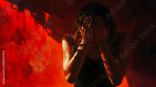 Distressed Woman in a Dark and Gritty Setting Expressing Fear and Despair. Violence on women