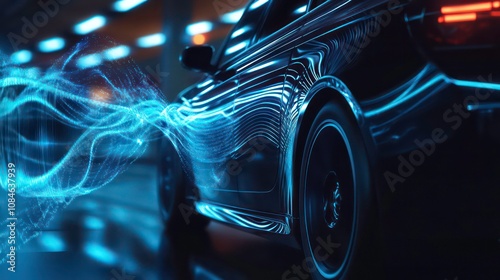 A dynamic shot of a car speakers in action, with sound waves visually represented to convey the power and clarity of the audio system.