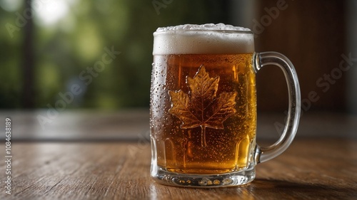 Mug of Canadian beer with a maple leaf