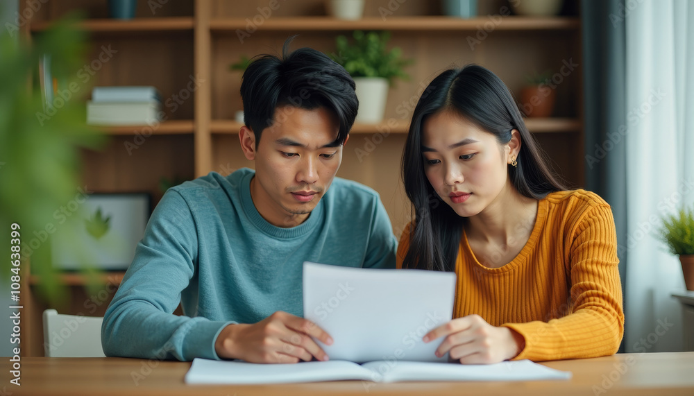 Couple Focused on Documents at Home Couple Focused on Documents at Home