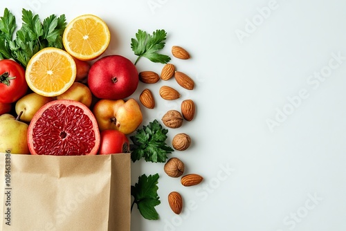 Healthy Eating: A Vibrant Collection of Fruits and Nuts in a Paper Bag photo