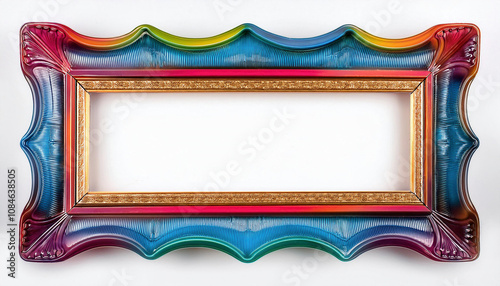 Fototapeta Naklejka Na Ścianę i Meble -  Colorful picture frame with an antique design, isolated on a white