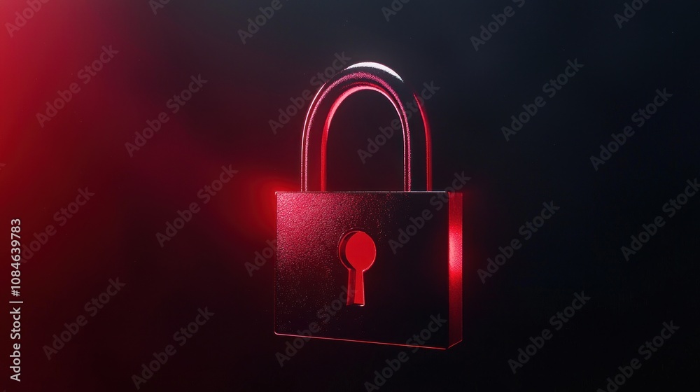 A Red Metal Padlock with a Keyhole in a Dark Background A Red Metal Padlock with a Keyhole in a Dark Background