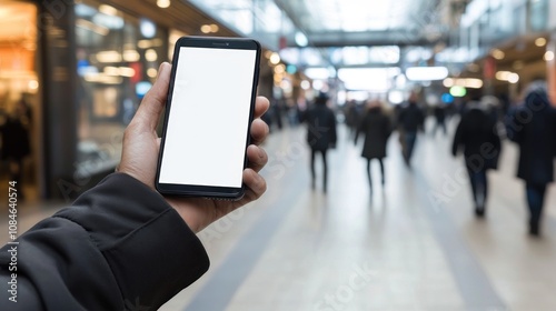 Wallpaper Mural Person Holding Smartphone with Blank Screen in a Busy Shopping Mall Torontodigital.ca