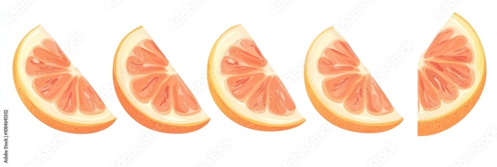 Five Slices of Pink Grapefruit Isolated on White Background Five Slices of Pink Grapefruit Isolated on White Background