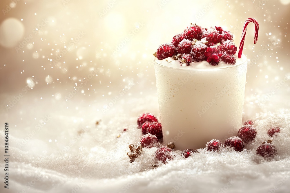 A festive candle and candy cane placed in the snow, creating a cozy and winter-themed scene. A festive candle and candy cane placed in the snow, creating a cozy and winter-themed scene.