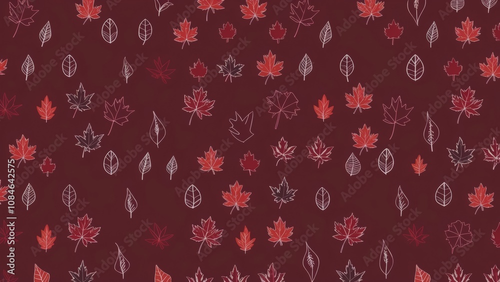 Fototapeta premium Elegant minimalist leaf pattern with monochromatic burgundy red tones