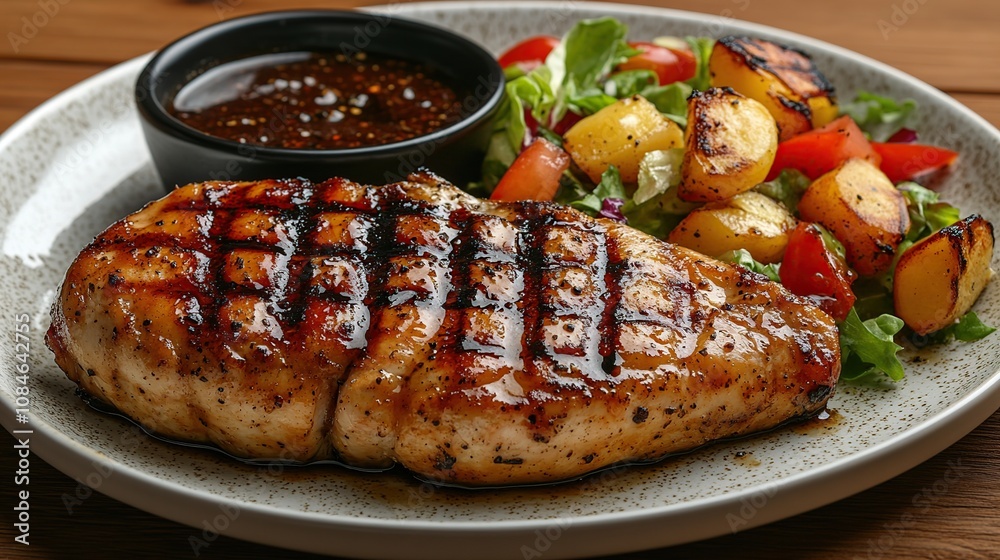 Grilled Chicken Breast with Roasted Potatoes and Salad Grilled Chicken Breast with Roasted Potatoes and Salad