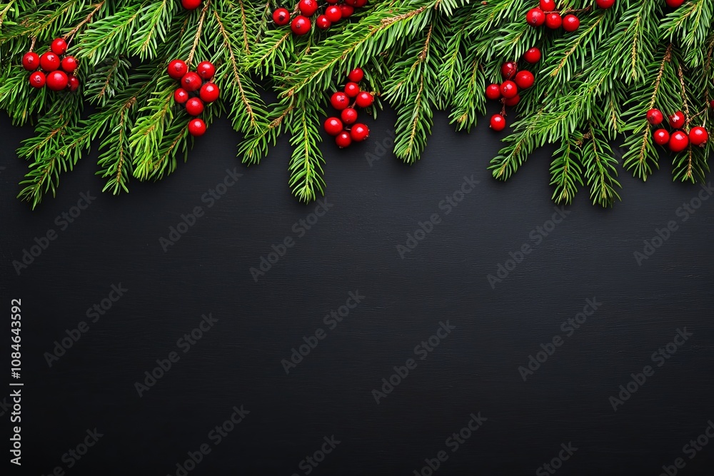 Festive Christmas tree adorned with red berries and lush green needles. Festive Christmas tree adorned with red berries and lush green needles.