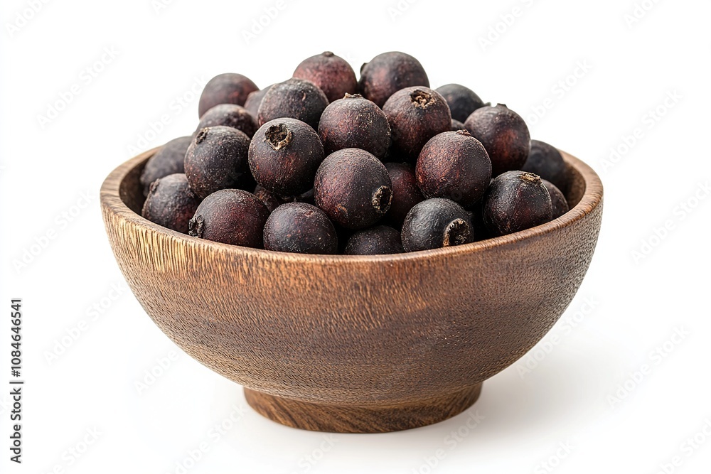 Obraz premium Dark Berries in Wooden Bowl: A Close-Up Still Life