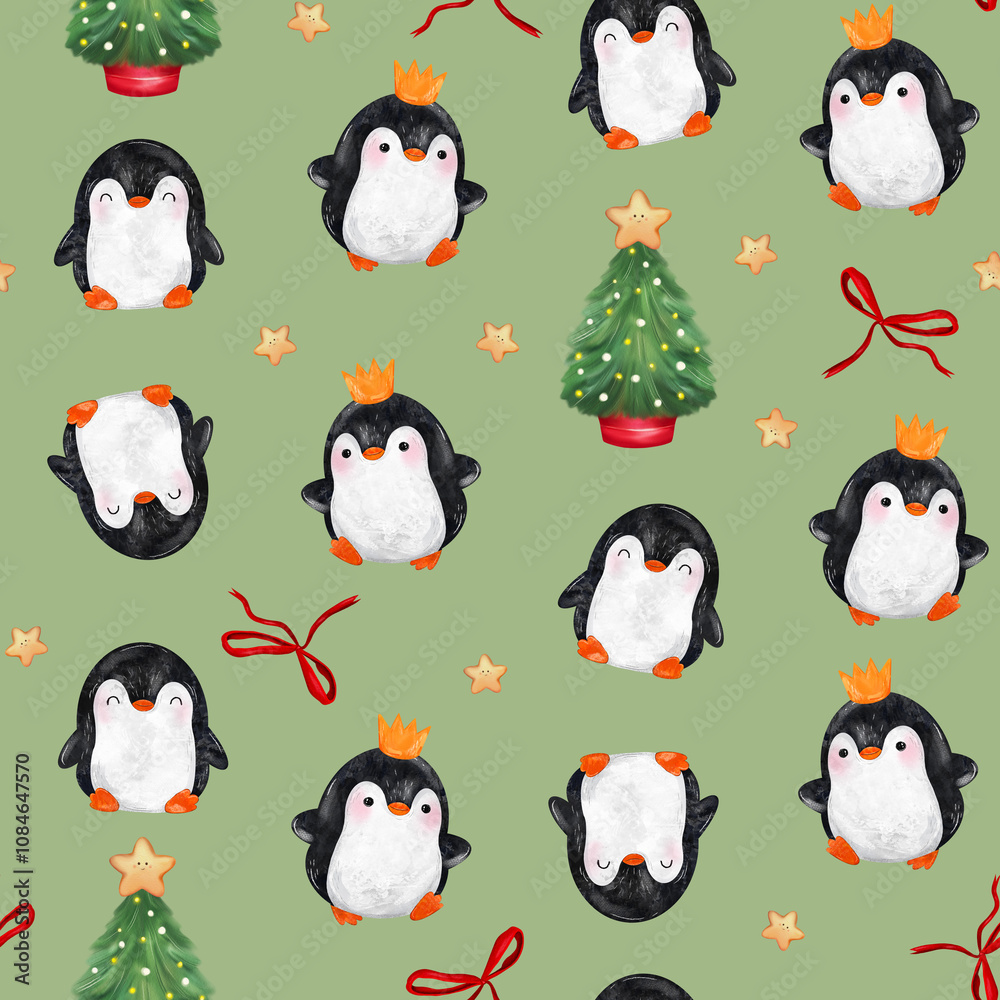 Fototapeta premium winter seamless pattern.cute penguin. christmas patterns for fabric, textile and wallpaper.