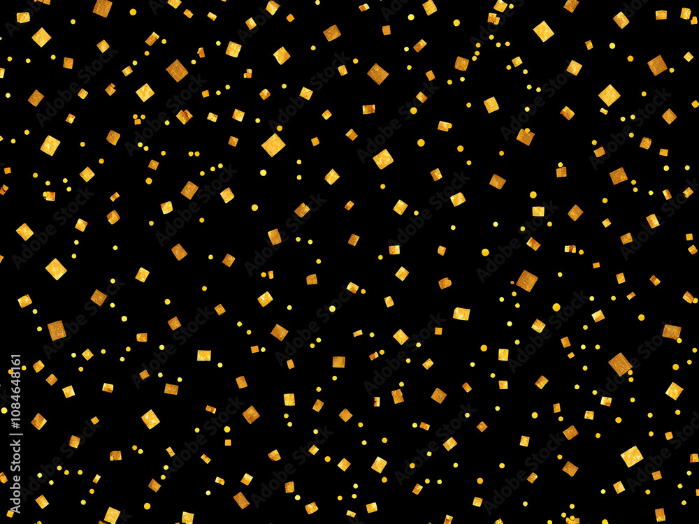Golden confetti falling against a black background creating a festive atmosphere during a celebratory event
