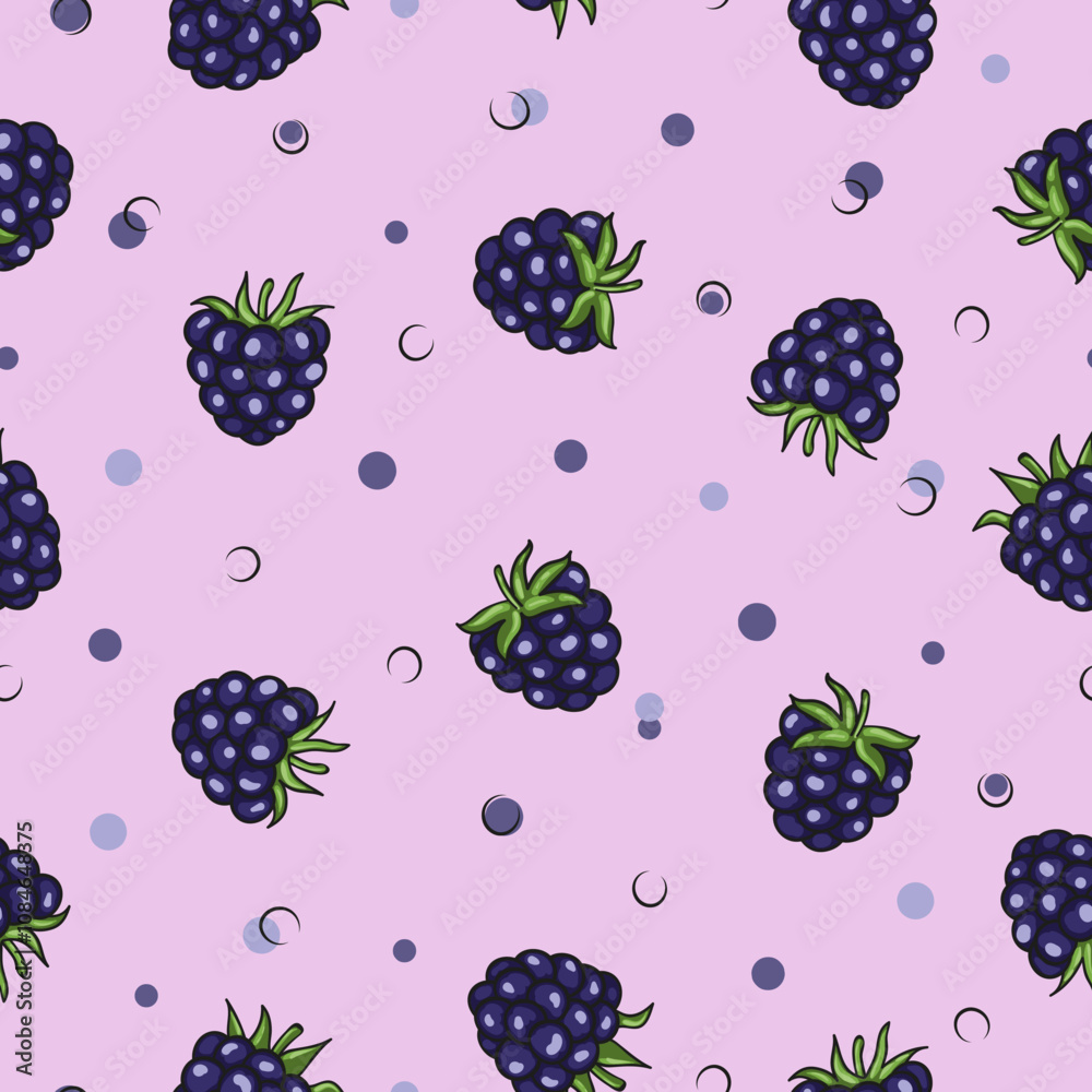 Cartoon blackberry pattern. Vector seamless berry print Cartoon blackberry pattern. Vector seamless berry print
