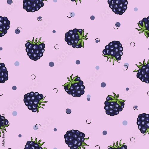 Cartoon blackberry pattern. Vector seamless berry print	