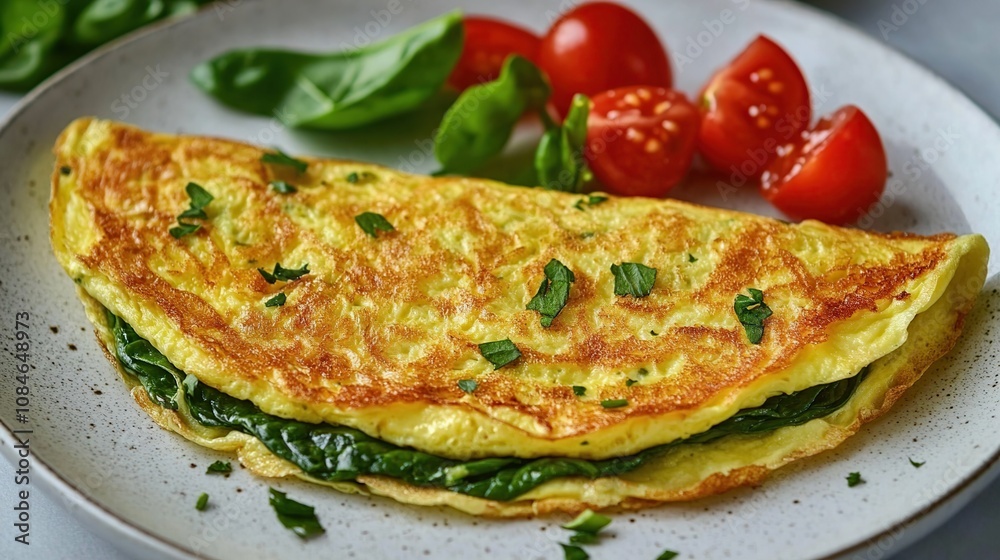Delicious Spinach Omelette with Cherry Tomatoes and Basil Delicious Spinach Omelette with Cherry Tomatoes and Basil