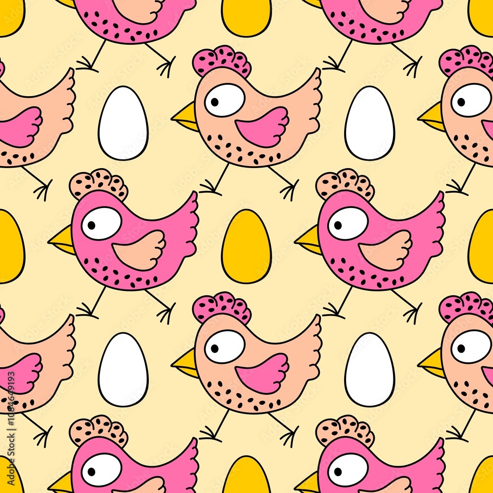 Easter chicken seamless birds pattern for wrapping paper and fabrics Easter chicken seamless birds pattern for wrapping paper and fabrics