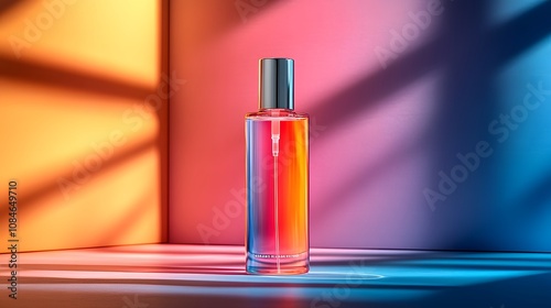 Ethereal Mist in a Crystal Bottle Reflecting Rainbow Light Through a Dramatic Prism Effect, Creating a Captivating Visual Experience