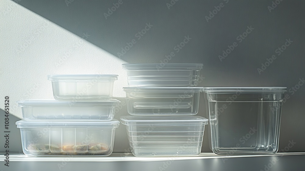 Stack of Clear Plastic Food Containers in Sunlight Stack of Clear Plastic Food Containers in Sunlight