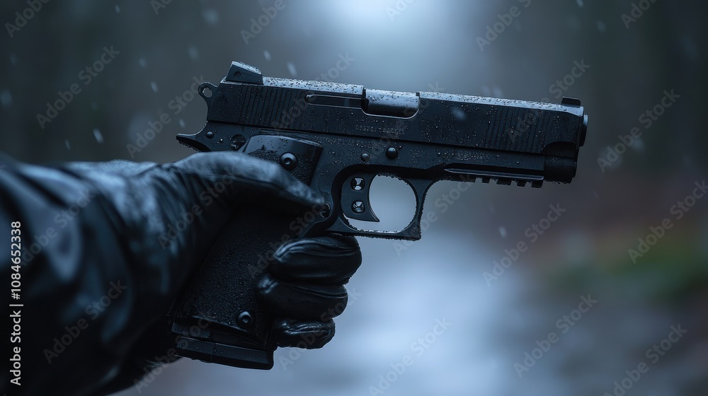 a person in black uniform holding a gun a person in black uniform holding a gun