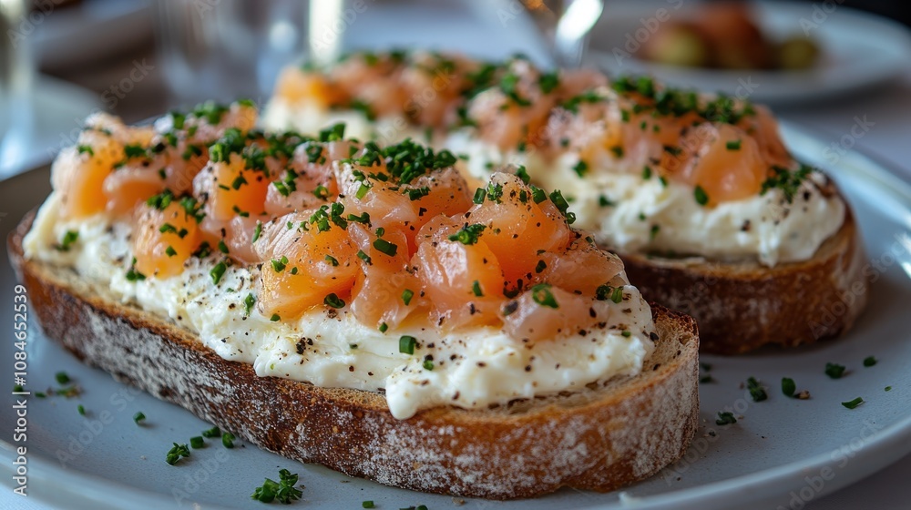 a piece of bread with fish and cream cheese a piece of bread with fish and cream cheese