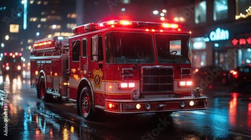 a red fire truck with lights