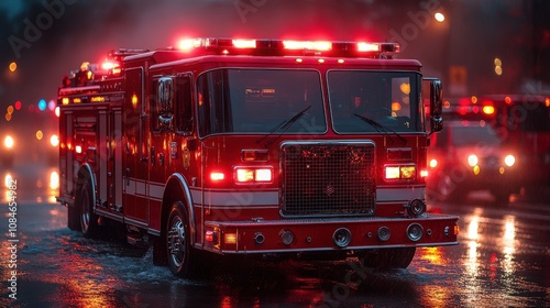 a red fire truck with lights