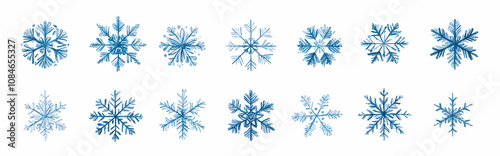 Twenty Detailed Snowflake Illustrations, Hand-Drawn and Isolated on a White Background, Great for Winter Season Designs and Decorations