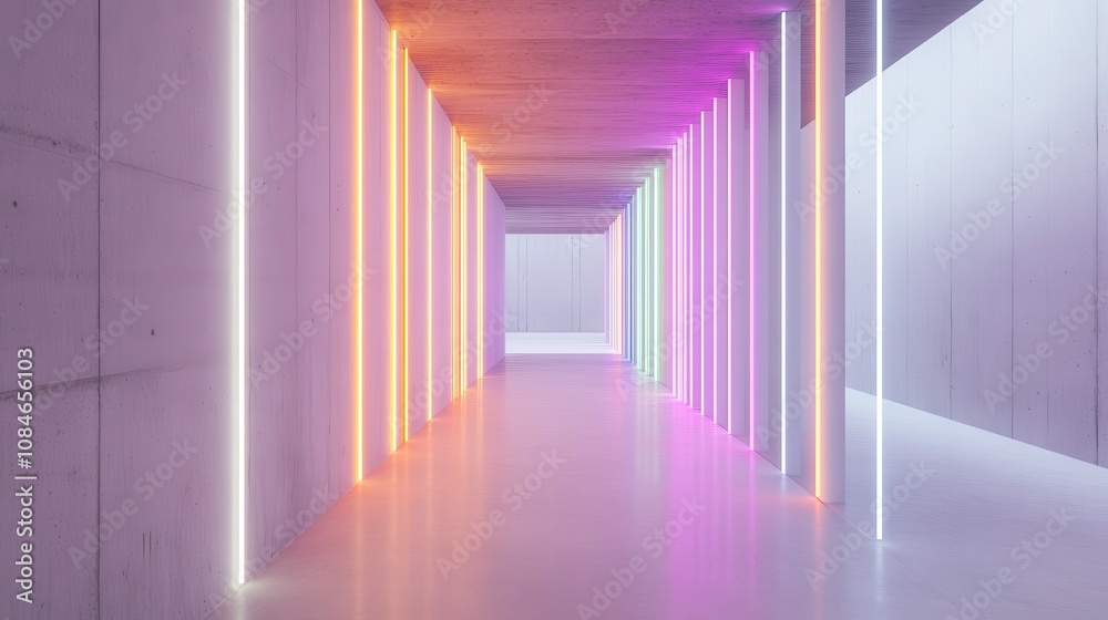 Art Installation with Neon Lines in White Space Art Installation with Neon Lines in White Space