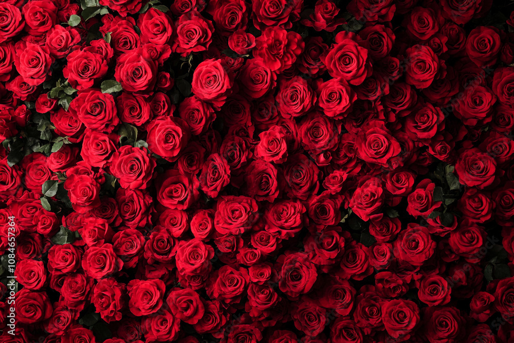 Illustration of a massive wall of red roses, with each rose blooming in full bloom, creating an enchanting and romantic atmosphere. Illustration of a massive wall of red roses, with each rose blooming in full bloom, creating an enchanting and romantic atmosphere.