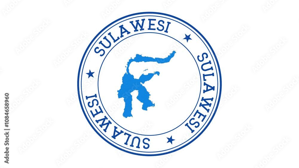 Sulawesi intro. Badge with the circular name and map of island. Sulawesi round logo animation. Sulawesi intro. Badge with the circular name and map of island. Sulawesi round logo animation.