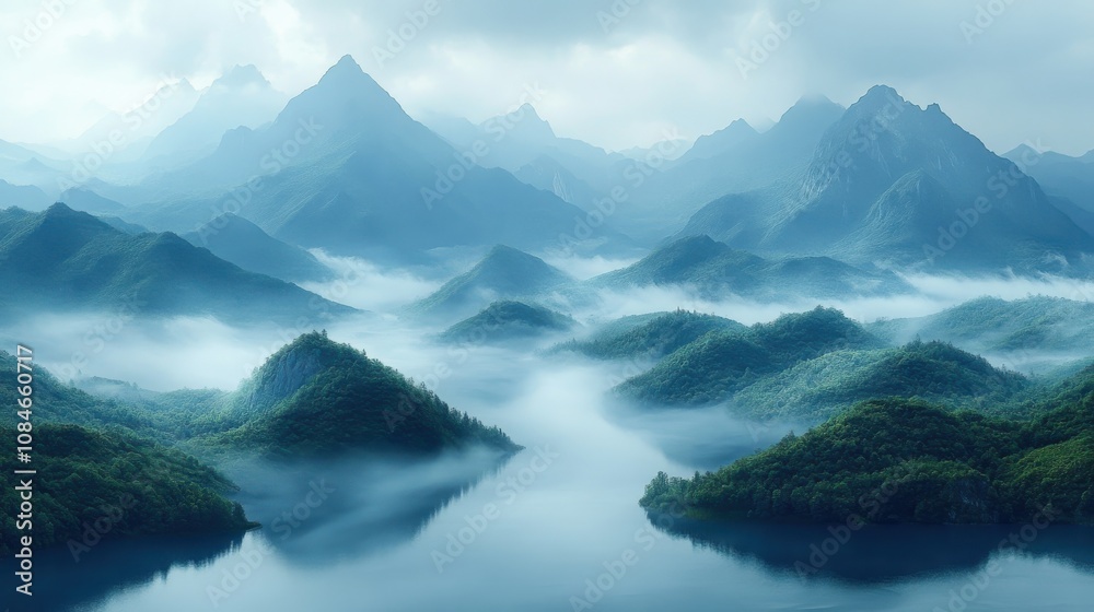 a watercolor of mountains and fog a watercolor of mountains and fog