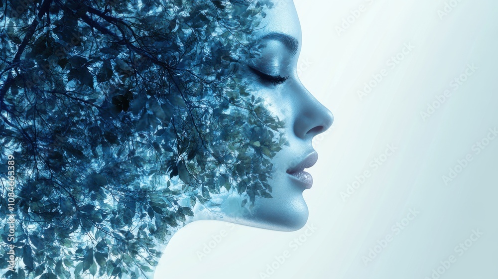 a woman s face with a tree and leaves a woman s face with a tree and leaves
