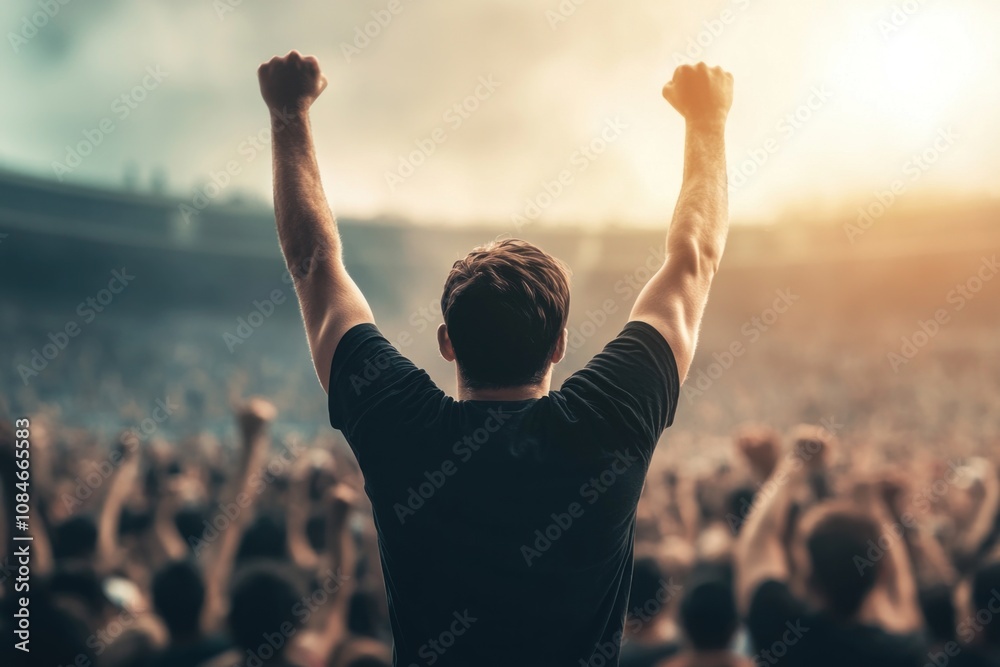 Celebration of victory stadium crowd engagement energetic environment audience perspective triumph concept Celebration of victory stadium crowd engagement energetic environment audience perspective triumph concept
