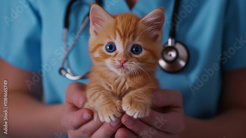 Adorable Ginger Kitten in Vet s Hands Pet Care Animal Health photo