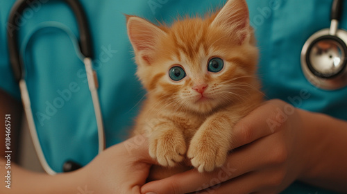 Adorable Ginger Kitten in Vet s Hands Pet Care Veterinary Medicine photo