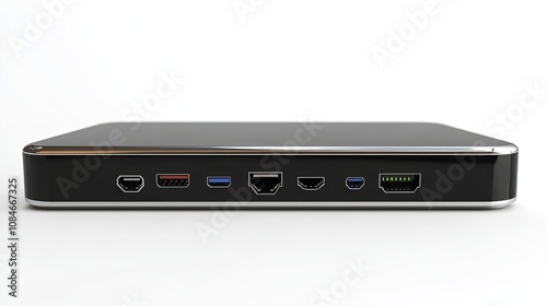 Black media player with various ports.