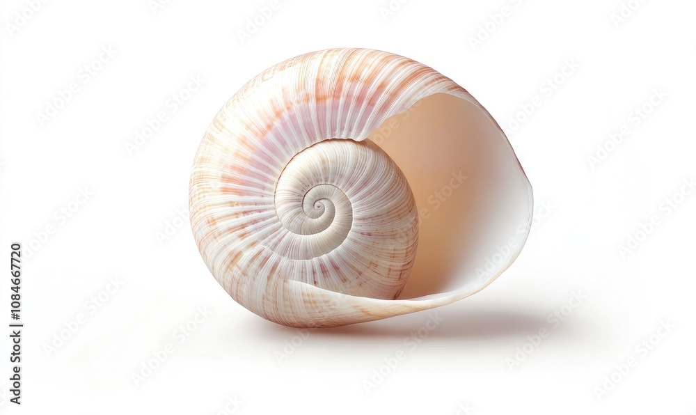 Close-up of a spiral seashell, partially open, isolated on white background. Close-up of a spiral seashell, partially open, isolated on white background.
