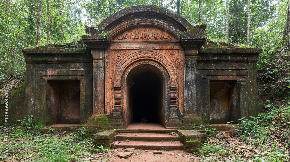 Ancient stone structure entrance in jungle. Ancient stone structure entrance in jungle.