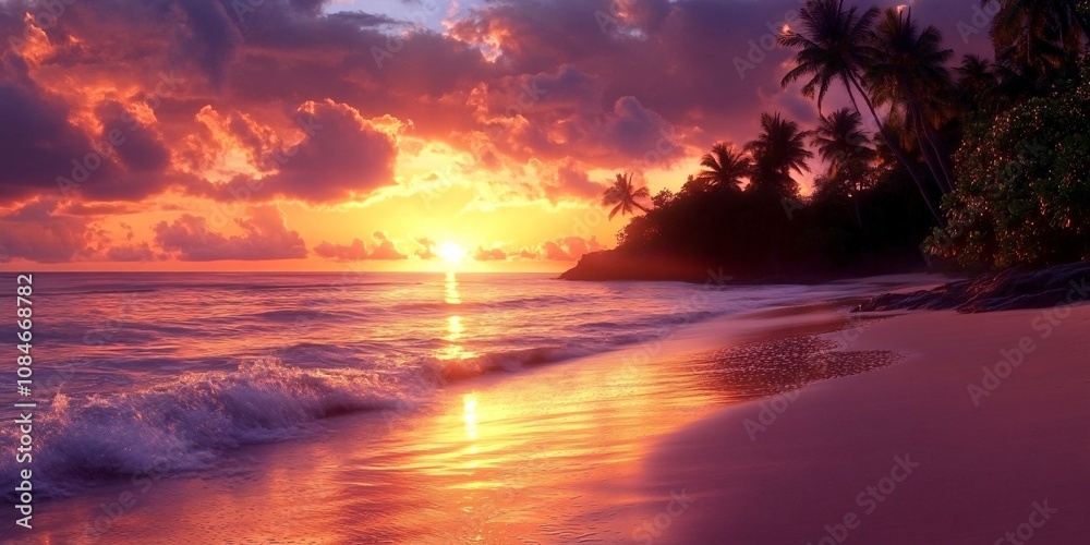 Sunset Serenity: Tropical Beach Silhouettes Sunset Serenity: Tropical Beach Silhouettes