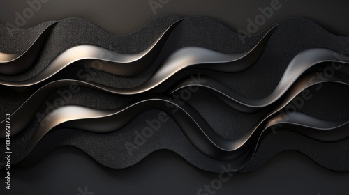 Wallpaper 3d render of a dark background with curved lines creating a wave pattern