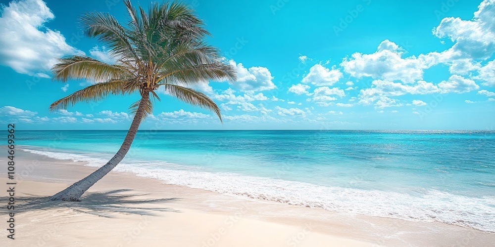 Obraz premium Tropical Paradise: Palm Tree on Island Beach