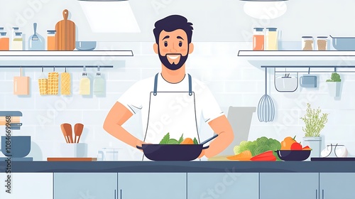 Man Cooking in a Minimalist Kitchen