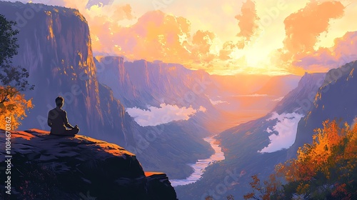 Man Meditating on a Mountain Top