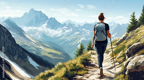 Woman Hiking on a Mountain Trail