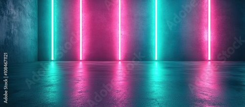 Wallpaper Mural A modern, illuminated space with neon lights reflecting on a polished floor. Torontodigital.ca