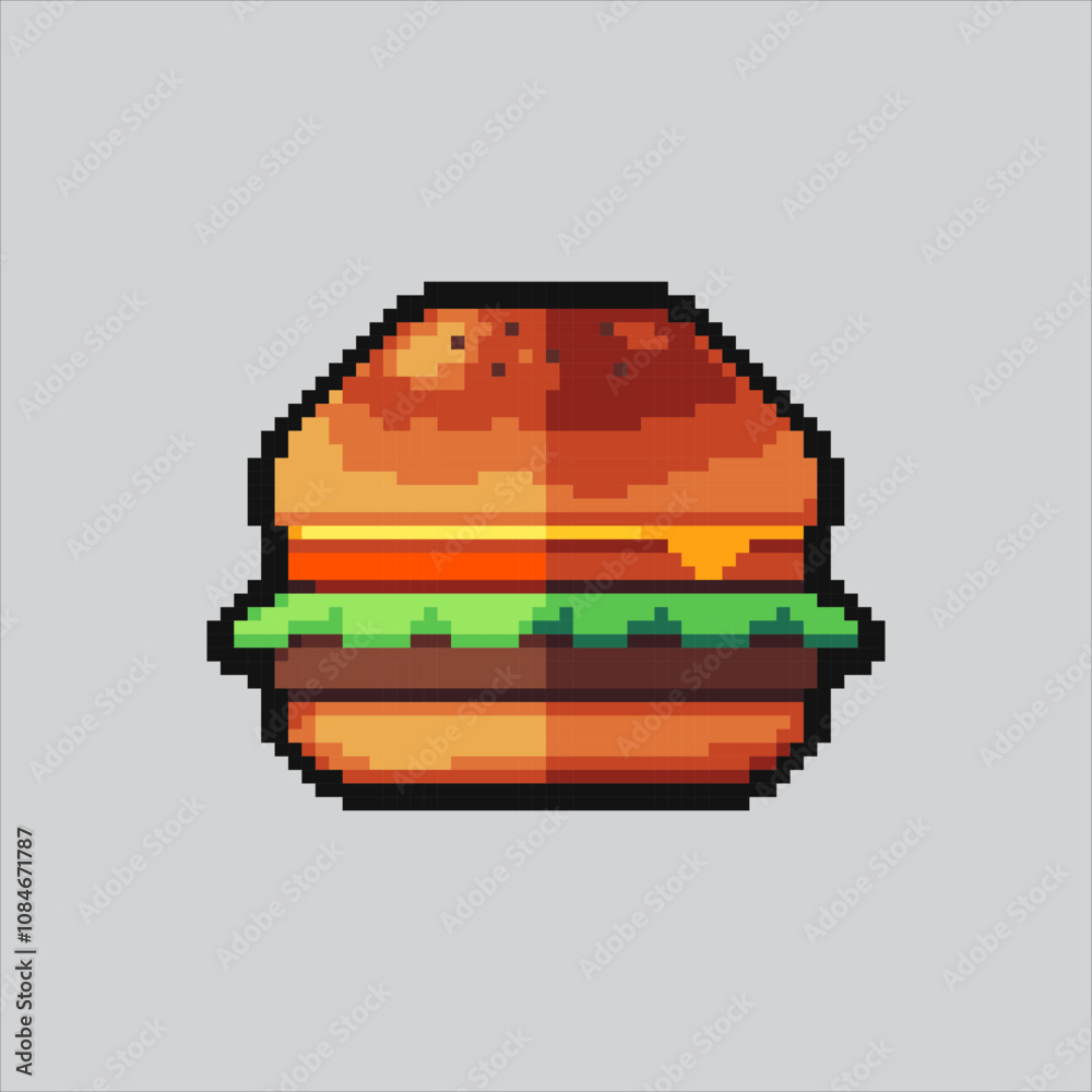 Pixel art illustration Hamburger. Pixelated Beef Burger. Hamburger Beef ...