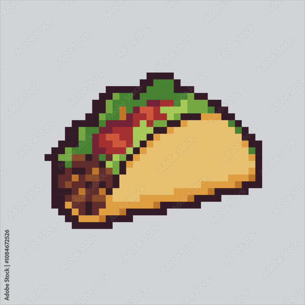 Obraz premium Pixel art illustration Taco. Pixelated Mexican Taco. Mexican Taco Icon pixelated for the pixel art game and icon for website and video game. old school retro.