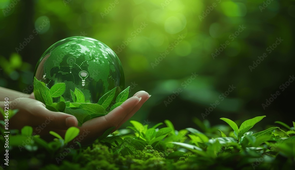 Businessman Holding Green Planet with ESG Net Zero Carbon Icons in Forest for Sustainable Agriculture and Ecological Care Businessman Holding Green Planet with ESG Net Zero Carbon Icons in Forest for Sustainable Agriculture and Ecological Care