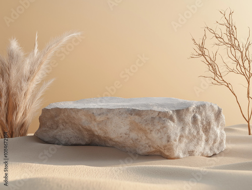 Desert-Inspired Stone Platform with Minimalist Natural Elements photo